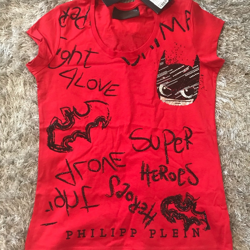 NWT Philipp Plein Couture Red Batman Tee Size S.